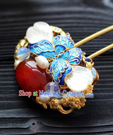 Handmade Chinese Ancient Princess Agate Blueing Hairpins Traditional Hair Accessories Headdress for Women