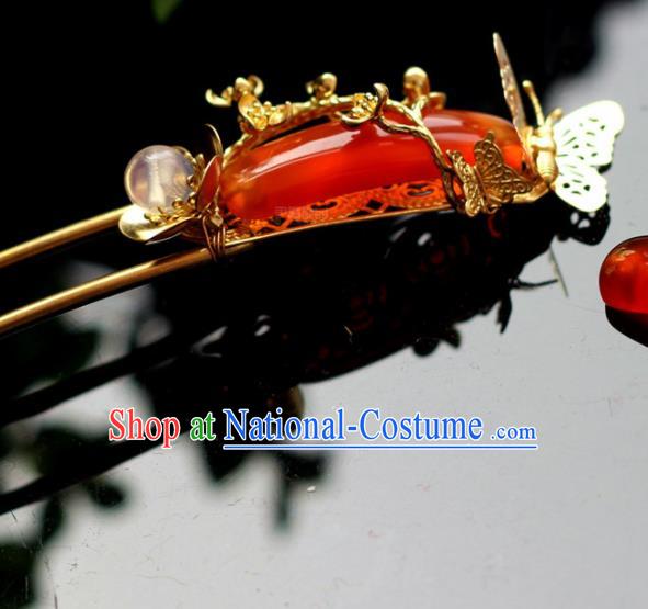 Handmade Chinese Ancient Princess Red Agate Hairpins Traditional Hair Accessories Headdress for Women