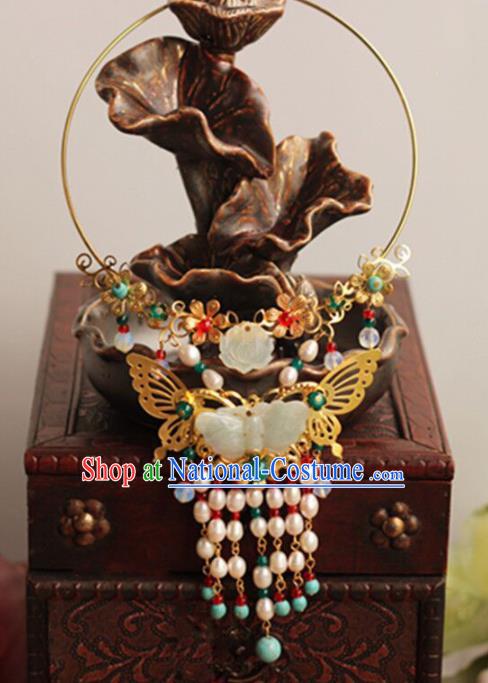 Top Grade Chinese Handmade Hanfu Jade Butterfly Necklace Traditional Bride Jewelry Accessories for Women