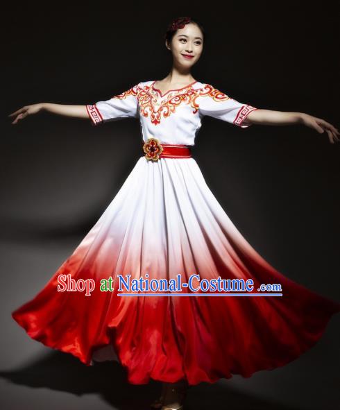 Chinese Traditional Chorus Red Dress Modern Dance Stage Performance Costume for Women