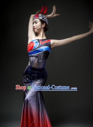 Chinese Traditional Dai Nationality Costume Ethnic Peacock Dance Dress for Women