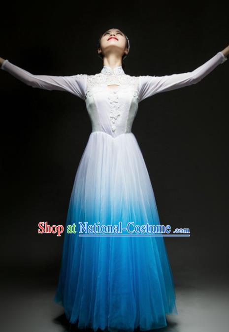 Chinese Traditional Chorus Blue Dress Modern Dance Stage Performance Costume for Women