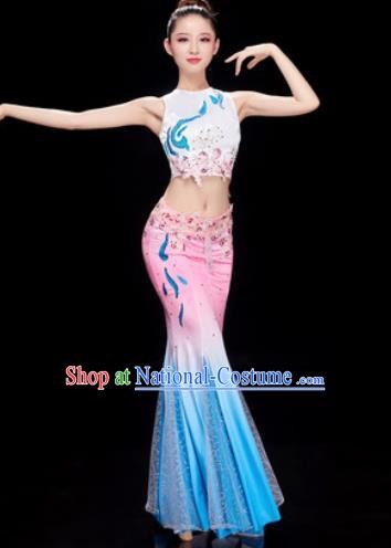 Traditional Chinese Dai Nationality Folk Dance Dress National Ethnic Peacock Dance Costume for Women