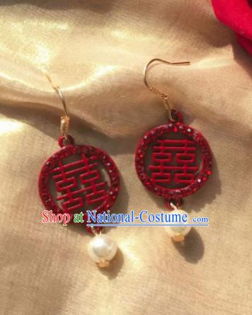 Chinese Traditional Wedding Earrings Classical Bride Red Ear Accessories for Women