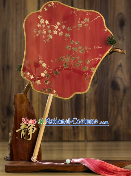 Chinese Traditional Wedding Red Palm Leaf Fans Classical Bride Palace Fan for Women