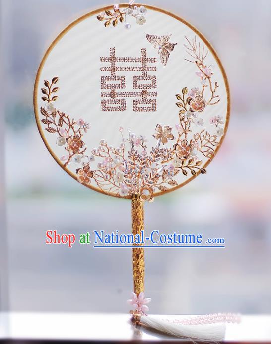 Chinese Traditional Wedding Round Fans Classical Bride Butterfly Palace Fan for Women