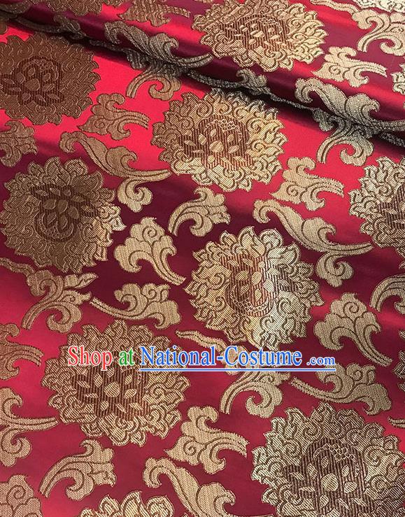 Asian Chinese Twine Lotus Pattern Wine Red Brocade Fabric Traditional Silk Fabric Tang Suit Material