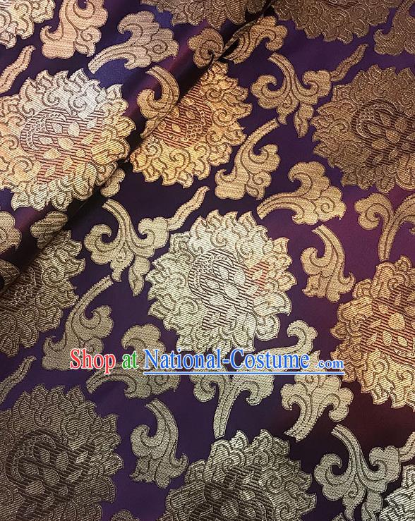 Asian Chinese Twine Lotus Pattern Purple Brocade Fabric Traditional Silk Fabric Tang Suit Material