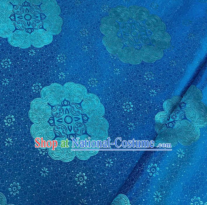 Asian Chinese Royal Pattern Blue Brocade Fabric Traditional Silk Fabric Tang Suit Material