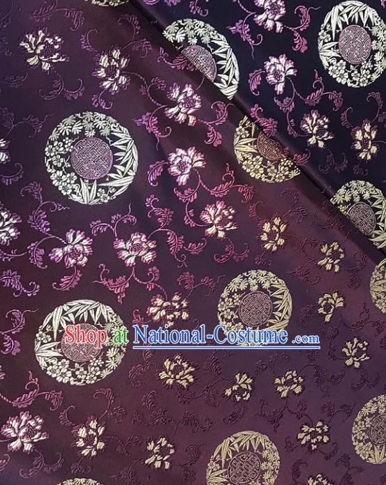 Asian Chinese Royal Bamboo Peony Pattern Purple Brocade Fabric Traditional Silk Fabric Tang Suit Material