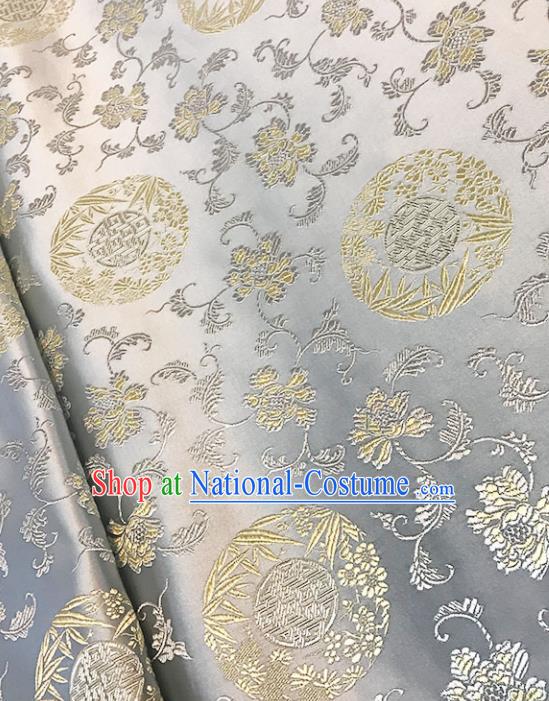 Asian Chinese Royal Bamboo Peony Pattern White Brocade Fabric Traditional Silk Fabric Tang Suit Material