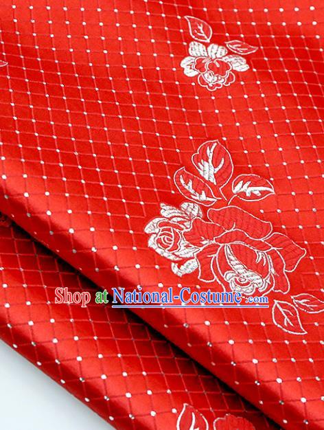 Asian Chinese Royal Roses Pattern Red Brocade Fabric Traditional Silk Fabric Tang Suit Material