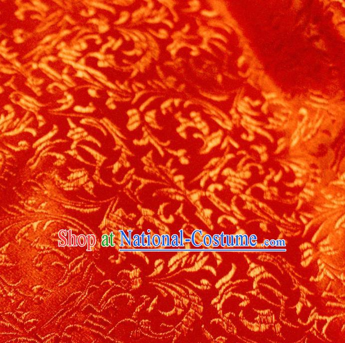 Asian Chinese Royal Feather Flowers Pattern Red Brocade Fabric Traditional Silk Fabric Tang Suit Material