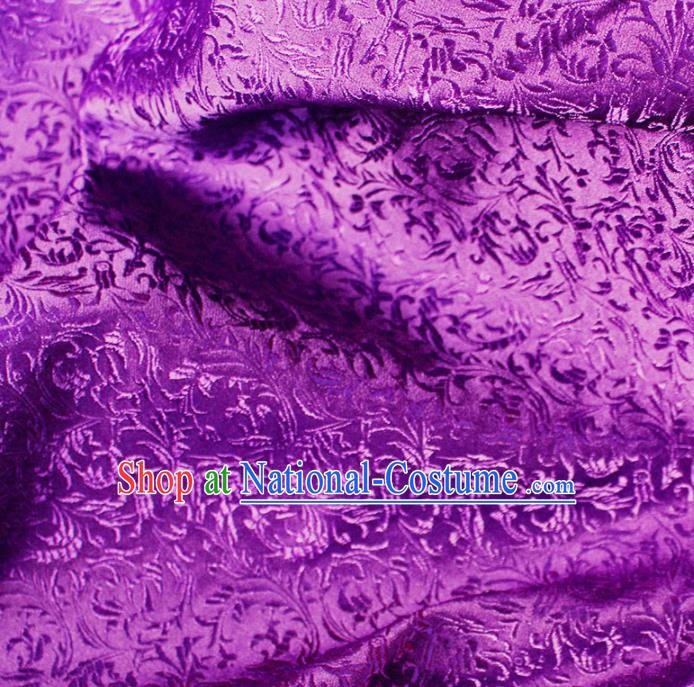 Asian Chinese Royal Feather Flowers Pattern Purple Brocade Fabric Traditional Silk Fabric Tang Suit Material