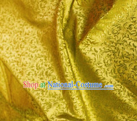 Asian Chinese Royal Feather Flowers Pattern Yellow Brocade Fabric Traditional Silk Fabric Tang Suit Material