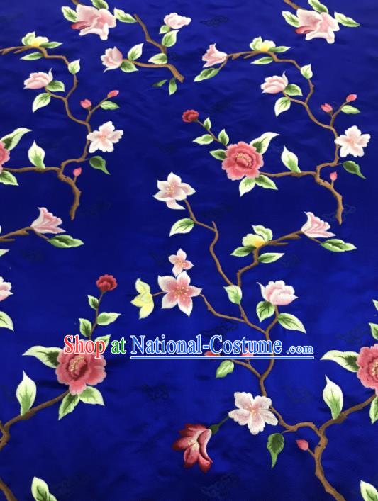 Asian Chinese Royal Embroidered Flowers Pattern Royalblue Brocade Fabric Traditional Cheongsam Silk Fabric Material