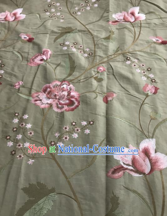 Asian Chinese Royal Embroidered Peony Pattern Grey Brocade Fabric Traditional Cheongsam Silk Fabric Material