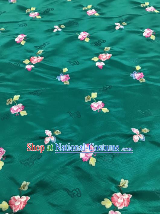 Asian Chinese Embroidered Begonia Flower Pattern Green Brocade Fabric Traditional Cheongsam Silk Fabric Material