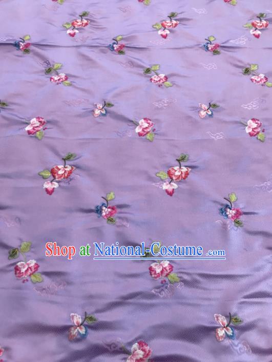 Asian Chinese Embroidered Begonia Flower Pattern Light Purple Brocade Fabric Traditional Cheongsam Silk Fabric Material