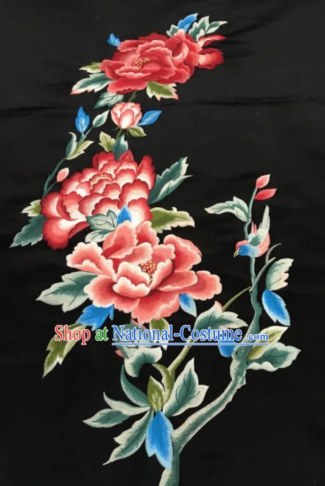 Asian Chinese Embroidered Peony Pattern Black Silk Fabric Material Traditional Cheongsam Brocade Fabric