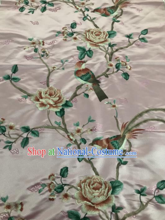 Asian Chinese Royal Embroidered Peony Birds Pattern Pink Brocade Fabric Traditional Cheongsam Silk Fabric Material