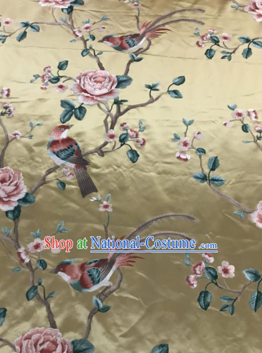 Asian Chinese Royal Embroidered Peony Birds Pattern Golden Brocade Fabric Traditional Cheongsam Silk Fabric Material