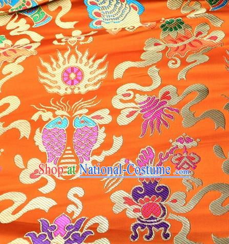 Asian Chinese Traditional Satin Royal Fishes Pattern Yellow Nanjing Brocade Fabric Tang Suit Silk Material