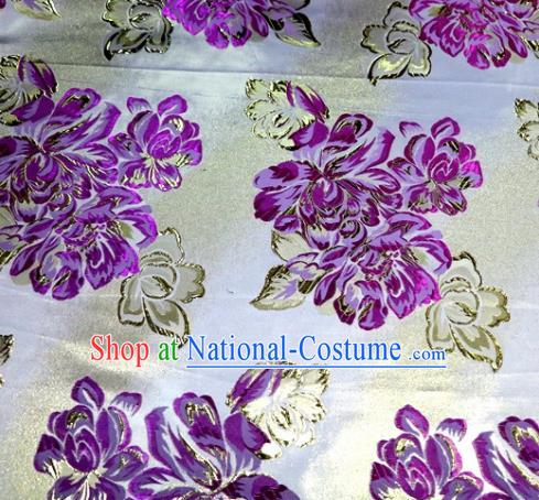 Asian Chinese Traditional Purple Peony Pattern Satin Brocade Fabric Tang Suit Silk Material