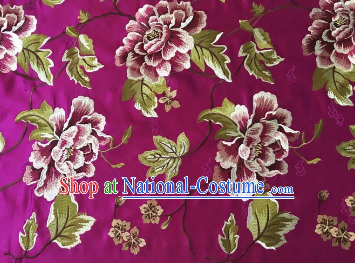 Asian Chinese Traditional Cheongsam Purple Brocade Fabric Suzhou Embroidered Peony Pattern Silk Fabric Material