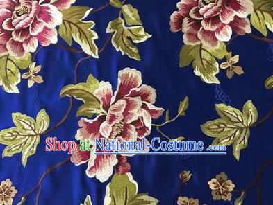 Asian Chinese Traditional Cheongsam Royal Blue Brocade Fabric Suzhou Embroidered Peony Pattern Silk Fabric Material