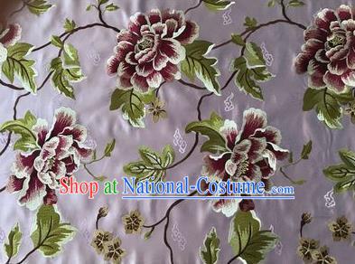 Asian Chinese Traditional Cheongsam Violet Brocade Fabric Suzhou Embroidered Peony Pattern Silk Fabric Material