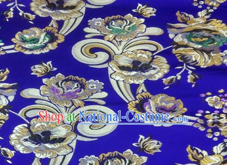 Asian Chinese Traditional Tang Suit Royal Flowers Pattern Royalblue Nanjing Brocade Fabric Silk Fabric Material