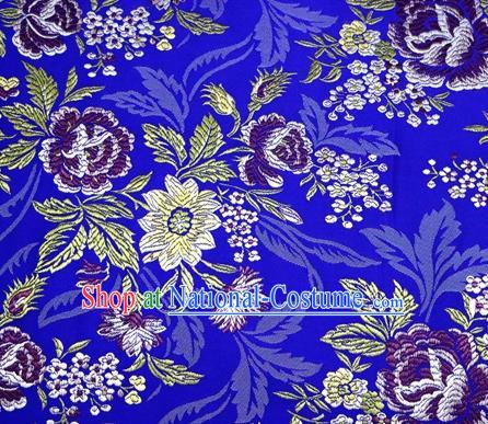 Asian Chinese Traditional Tang Suit Royalblue Nanjing Brocade Fabric Royal Peony Pattern Silk Fabric Material