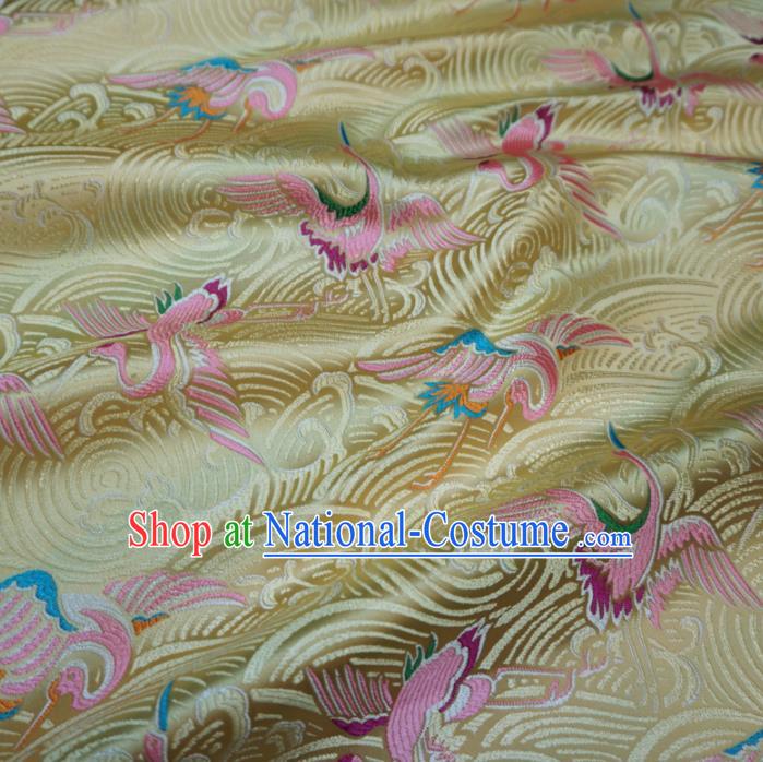 Asian Chinese Traditional Yellow Brocade Fabric Cranes Pattern Tang Suit Silk Material