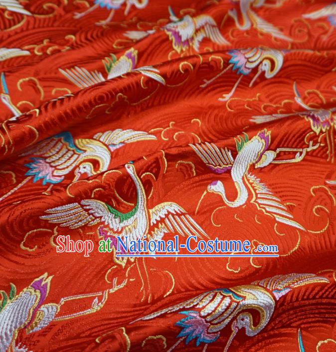 Asian Chinese Traditional Red Brocade Fabric Cranes Pattern Tang Suit Silk Material