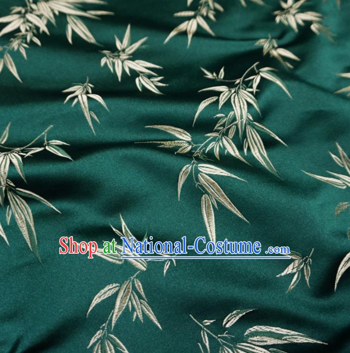 Asian Chinese Traditional Deep Green Brocade Fabric Bamboo Pattern Tang Suit Silk Material