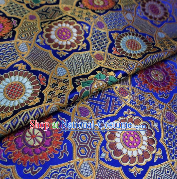 Asian Chinese Classical Rosette Design Pattern Royalblue Brocade Traditional Cheongsam Satin Fabric Tang Suit Silk Material