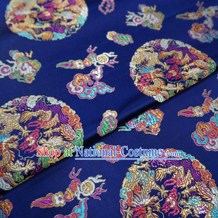 Asian Chinese Classical Dragons Design Pattern Royalblue Brocade Traditional Cheongsam Satin Fabric Tang Suit Silk Material