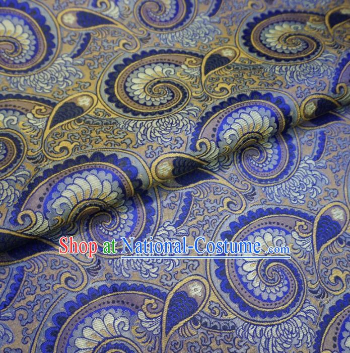 Asian Chinese Classical Conch Design Pattern Royalblue Brocade Traditional Cheongsam Satin Fabric Tang Suit Silk Material