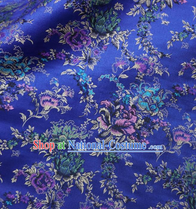 Asian Chinese Classical Peony Design Pattern Royalblue Brocade Traditional Cheongsam Satin Fabric Tang Suit Silk Material