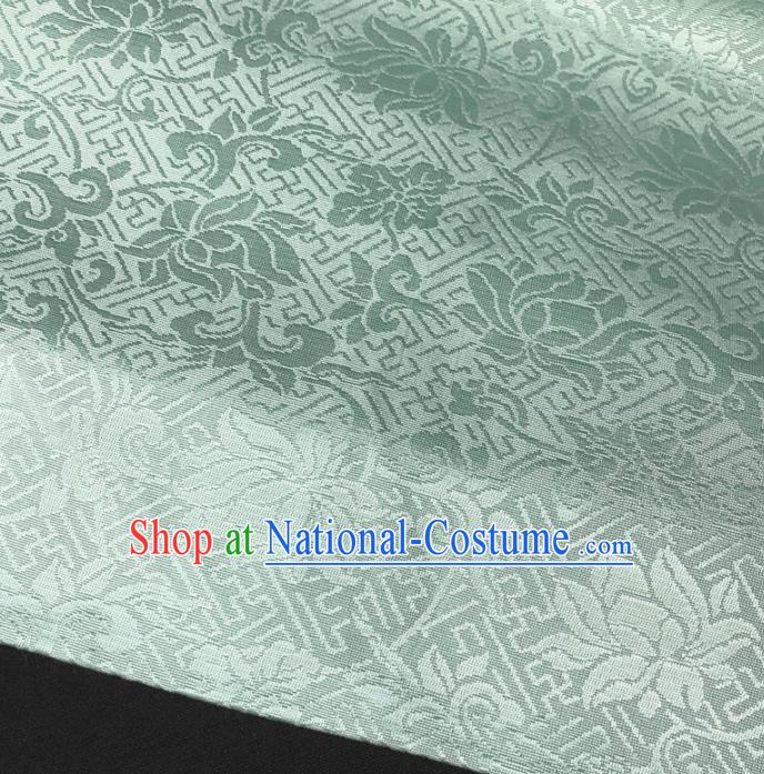 Asian Chinese Classical Scroll Lotus Design Pattern Light Blue Brocade Traditional Cheongsam Satin Fabric Tang Suit Silk Material