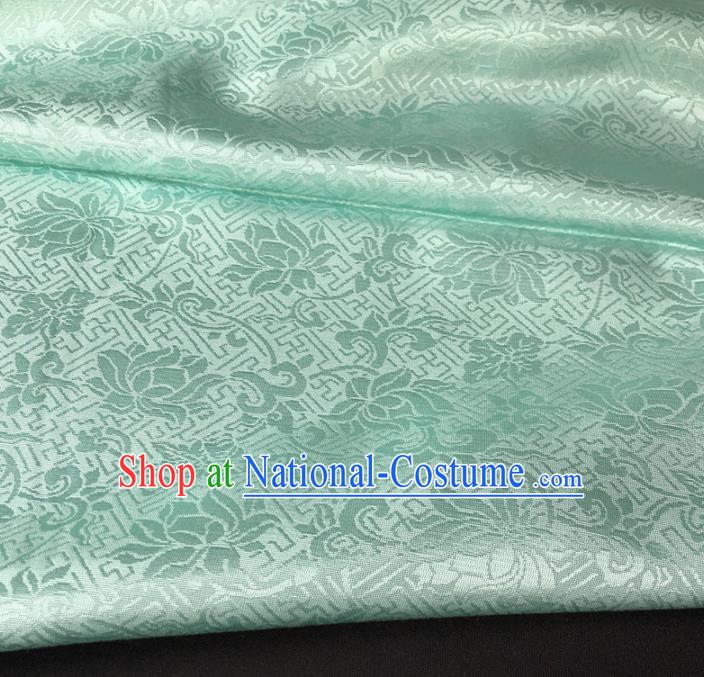 Asian Chinese Classical Scroll Lotus Design Pattern Light Blue Brocade Traditional Cheongsam Satin Fabric Tang Suit Silk Material