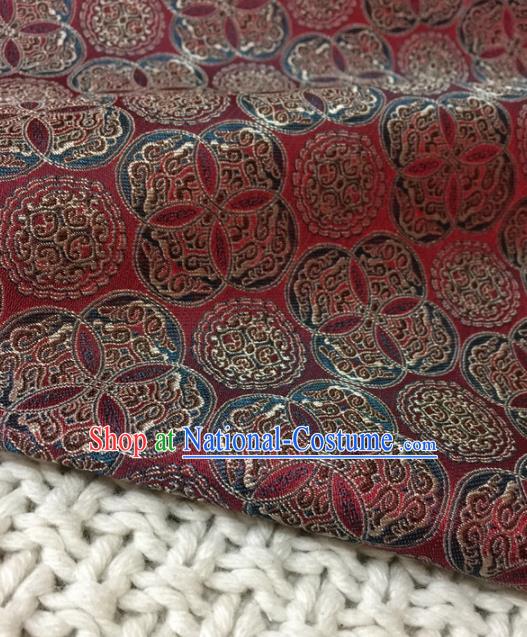 Asian Chinese Classical Rosette Design Pattern Wine Red Brocade Traditional Cheongsam Satin Fabric Tang Suit Silk Material