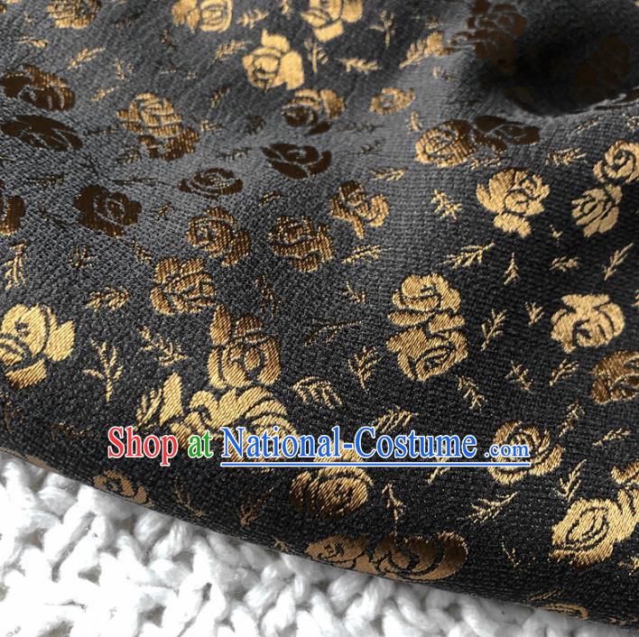 Asian Chinese Classical Roses Design Pattern Black Brocade Traditional Cheongsam Satin Fabric Tang Suit Silk Material