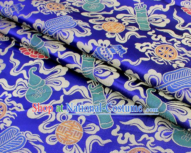 Asian Chinese Classical Calabash Design Pattern Royalblue Brocade Traditional Cheongsam Satin Fabric Tang Suit Silk Material