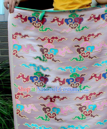 Asian Chinese Classical Buddhism Clouds Pattern White Nanjing Brocade Traditional Tibetan Robe Satin Fabric Silk Material