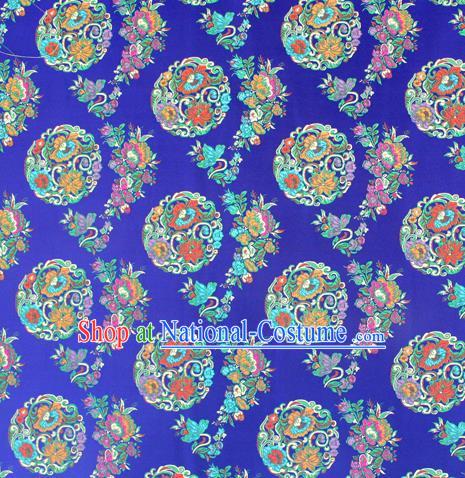 Asian Chinese Classical Lotus Flowers Pattern Royalblue Nanjing Brocade Traditional Tibetan Robe Satin Fabric Silk Material