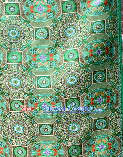 Asian Chinese Classical Galsang Flowers Pattern Green Nanjing Brocade Traditional Tibetan Robe Satin Fabric Silk Material