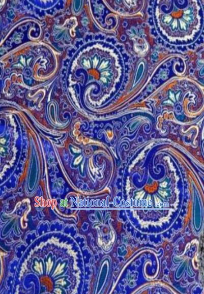 Asian Chinese Classical Peacock Feather Pattern Royalblue Brocade Traditional Tibetan Robe Satin Fabric Silk Material