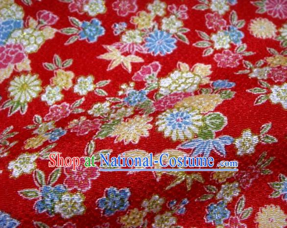 Asian Traditional Classical Daisy Pattern Red Brocade Tapestry Satin Fabric Japanese Kimono Silk Material